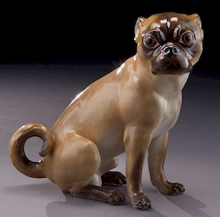 Meissen porcelain model of a seated Pug dog,