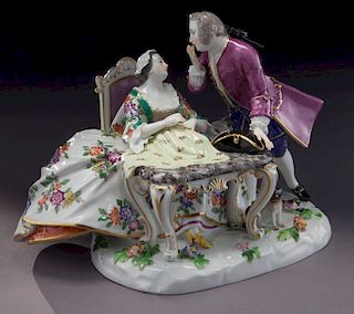 Meissen "Lady at Her Work Table with Cavalier"