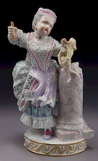 Meissen "Girl Spanking Doll" porcelain figure,