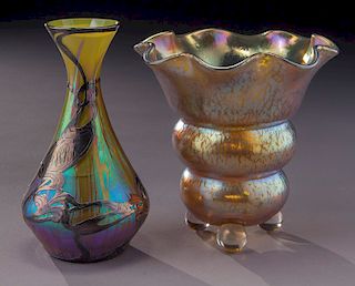 (2) Loetz glass items,