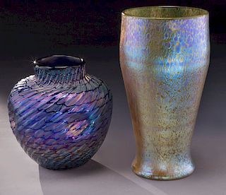 (2) Loetz iridescent glass vases,
