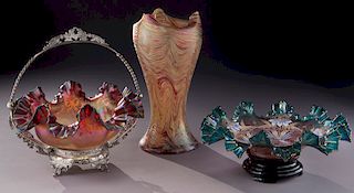 (3) Bohemian Rindskopf and Kralik glass items,