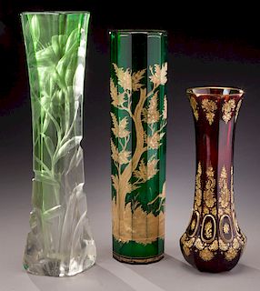 (3) Bohemian glass items,