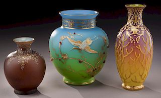 (3) Bohemian enameled glass vases,