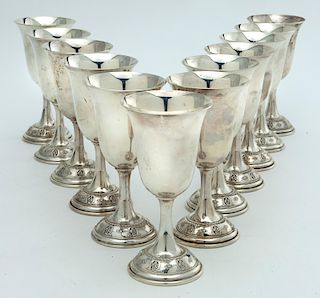 (12) Wallace sterling silver wine goblets