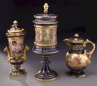 (3) Royal Vienna cobalt items,