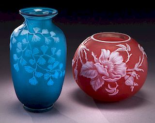 (2) English cameo glass vases,