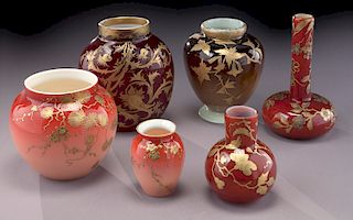 (6) Thomas Webb & Sons cased satin glass vases