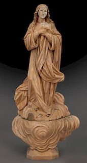 Antique carved wood religious figure of a female