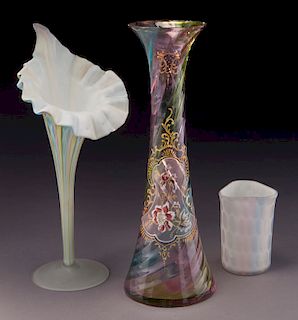 (3) Rainbow glass items,
