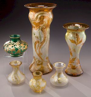 (6) Signed Honesdale glass vases,
