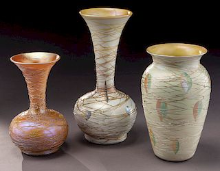 (3) Durand threaded glass vases,