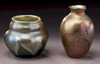 (2) Tiffany decorated diminutive vases,