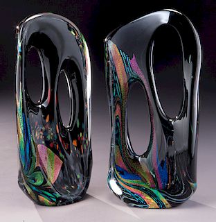 (2) Rollin Karg free-form handled vases