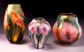(3) Charles Lotton multi-flora vases,