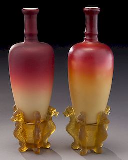 (2) Wheeling Peachblow "Morgan" vases