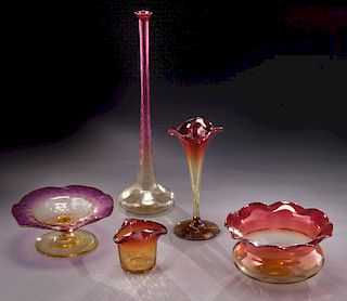 (5) Amberina glass items,