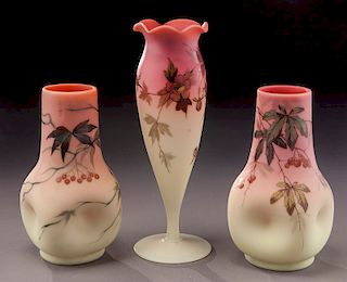 (3) Webb Burmese glass vases,