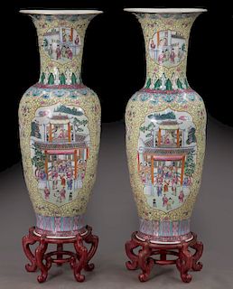 (2) Monumental Chinese urns,