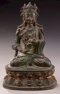 Chinese Ming gold lacquer bronze Buddha