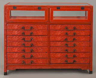 Chinese carved cinnabar curio cabinet,