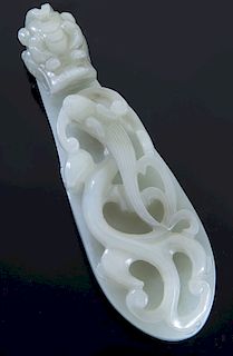Chinese Qing carved jade belt buckle
