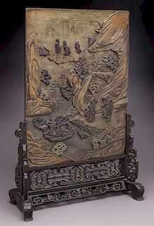 Chinese Qing carved inkstone table screen