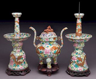 (3) Chinese Republic famille rose porcelain altar