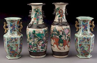 (2) Pr. Chinese Qing enameled porcelain vases.