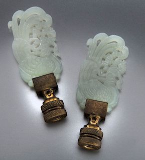 Pr. Chinese Qing carved jade lamp finials,