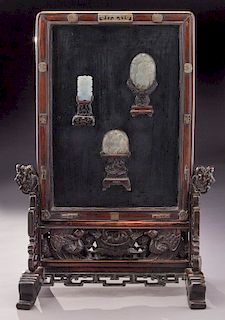 Chinese Qing carved jade and rosewood table screen