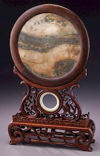 Chinese Qing marble & jade inlaid tablescreen,