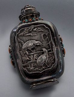 Chinese Mongolian silver snuff bottle