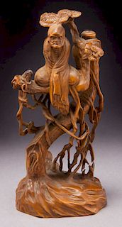 Chinese Qing carved boxwood figure,