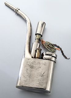 Rare Chinese Qing silver vapor pipe,