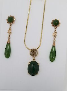 14k Gold & Jadeite Earring / Necklace Set