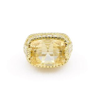 18K Yellow Gold Judith Ripka Yellow Quartz Diamond Ring