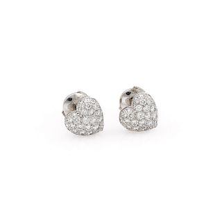 18K White Gold Cartier Pave Diamond Heart Stud Earrings