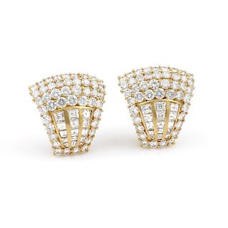 18K Yellow Gold Pave Diamond Clip On Earrings