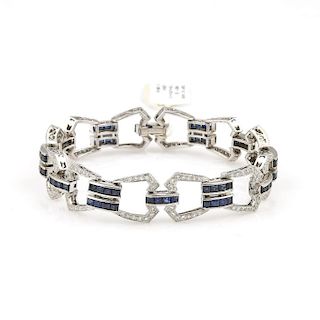 14Kt White Gold Sapphire & Diamond Link Bracelet