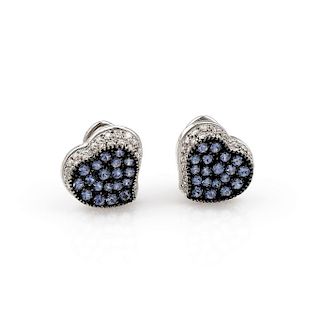 18K White Gold Sapphire and Diamond Heart Earrings