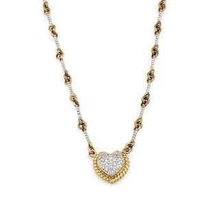 18K 2 Tone Pave Diamond Heart Pendant Necklace
