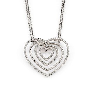 18K White Gold Multi Diamond Heart Necklace