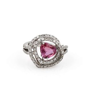 18K WG Heart Shaped Pink Sapphire Diamond Ring