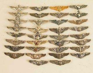 34 Pair US "Shirt-sized" Wings, incl. Flight Surgeon, Nurse, Liaison, Service, Glider and more, 22 Sterling