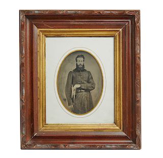 Framed Albumen Photograph of Civil War Officer with Sword