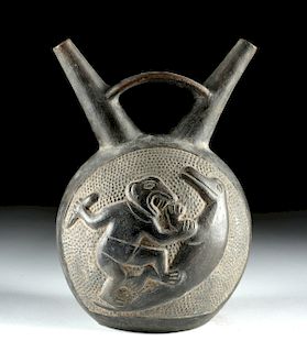 Sican Pottery Vessel w/ Jaguar Man Fighting Caiman