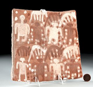 Rare Inca Chucu Terracotta Plaque - People & Alpacas