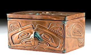 Early 20th C. Haida Copper Box with Raven and Beaver