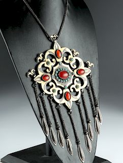 19th C. Teke Necklace - Silver, Carnelian, Turquoise